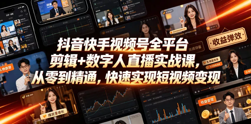 抖音快手视频号全平台剪辑+数字人直播实战课，从零到精通，快速实现短视频变现(更新2026年6月) - 网创在线