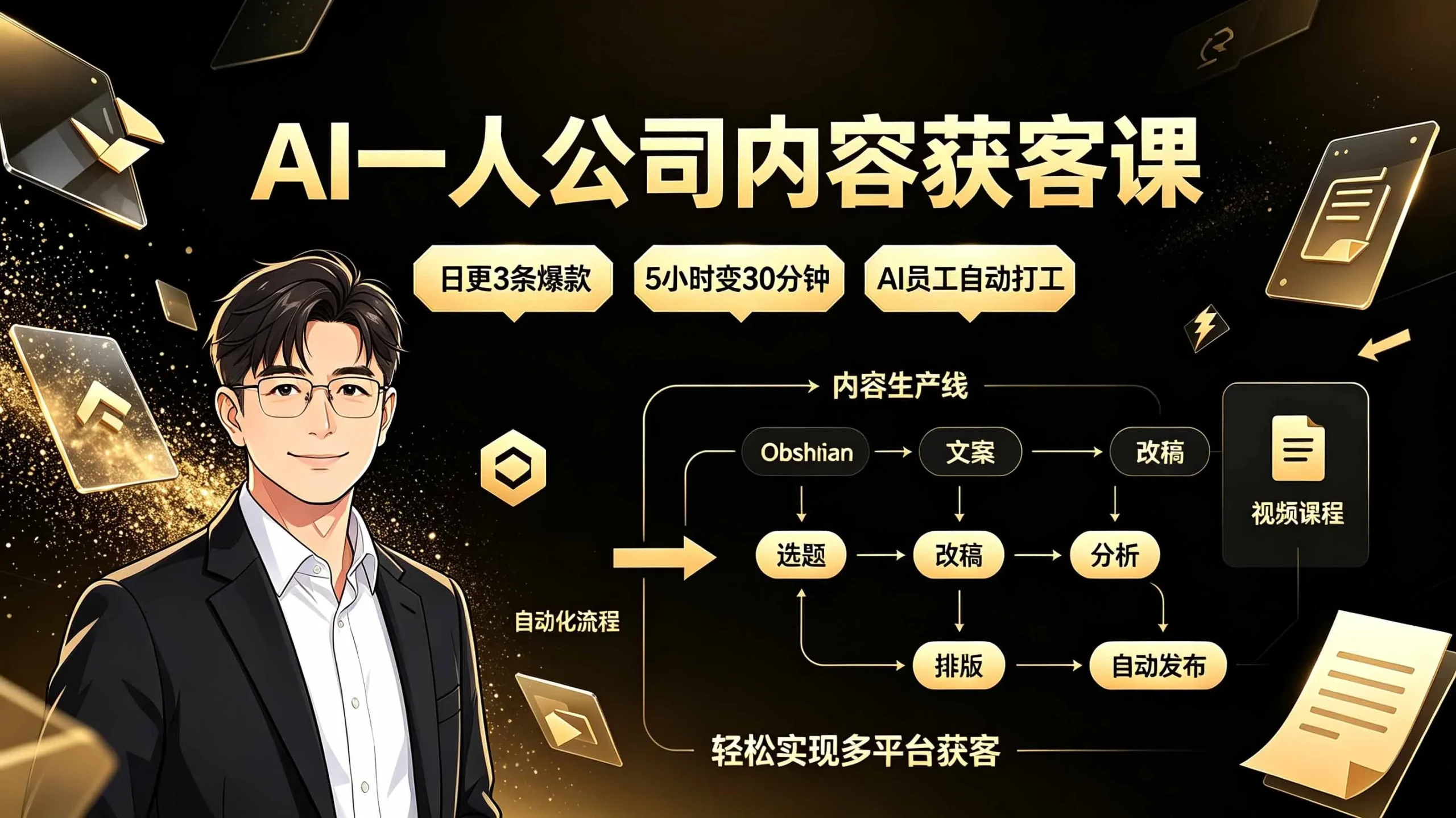 AI一人公司内容获客课:日更3条爆款×5小时变30分钟×AI员工自动打工,轻松实现多平台获客 - 网创在线