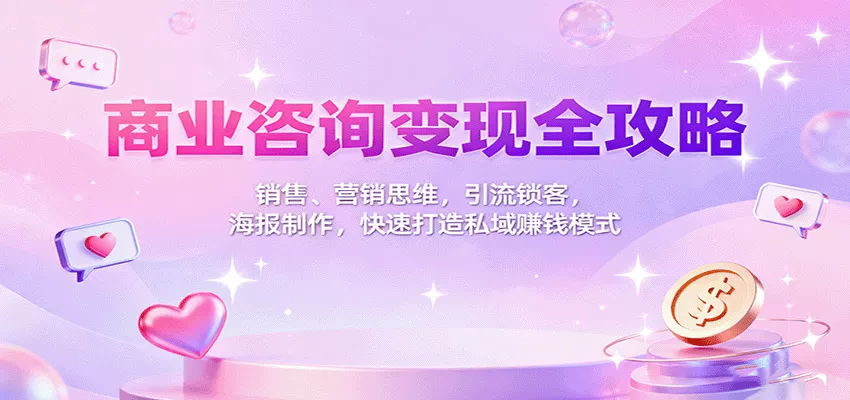 商业咨询变现全攻略：销售、营销思维，引流锁客，海报制作，快速打造私域赚钱模式 - 网创在线