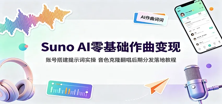 Suno AI零基础作曲变现:账号搭建提示词实操,音色克隆翻唱后期分发落地教程 - 网创在线