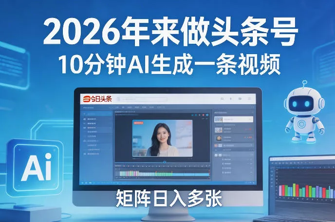 2026年来做头条号，10分钟AI生成一条视频，矩阵日入多张 - 网创在线