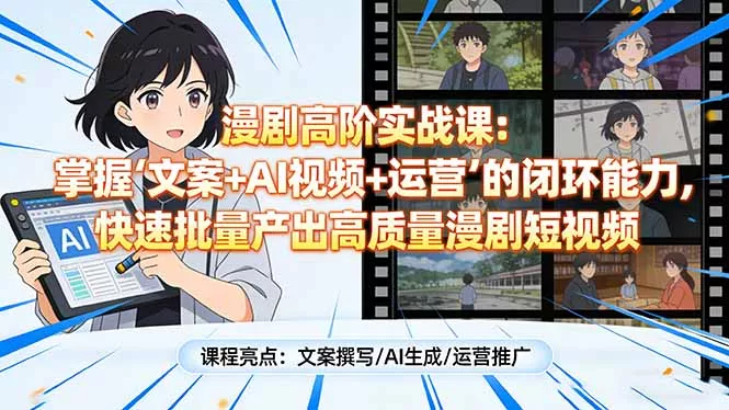 漫剧高阶实战课：掌握“文案+AI视频+运营”的闭环能力，快速批量产出高质量漫剧短视频 - 网创在线
