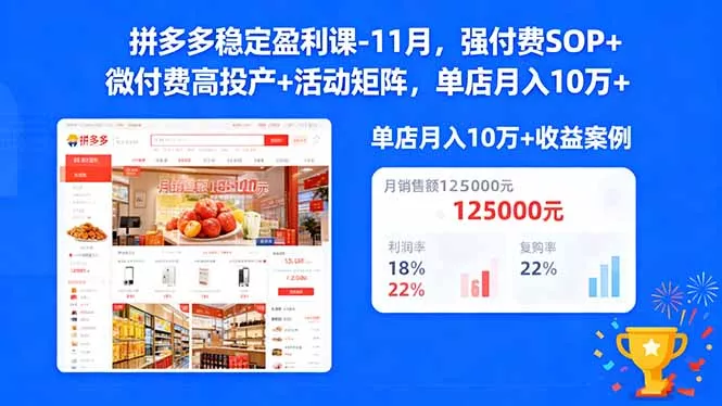 拼多多稳定盈利课-11月，强付费SOP+微付费高投产+活动矩阵，单店月入10万+ - 网创在线
