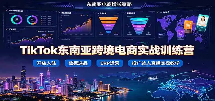 TikTok东南亚跨境电商实战训练营：开店入驻数据选品ERP运营，投广达人直播实操教学 - 网创在线