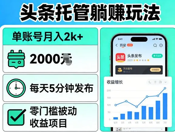 头条托管躺賺玩法，单账号月入2k+，每天5分钟发布即可，零门槛被动收益项目【揭秘】 - 网创在线