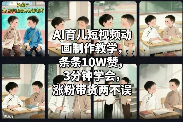 AI育儿短视频动画制作教学,条条10W赞,3分钟学会,涨粉带货两不误 AI育儿短视频动画制作教学,条条10W赞,3分钟学会,涨粉带货两不误