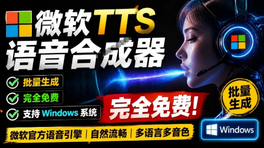 微软TTS免费语音配音生成器，完全免费，支持多语音、多音色选择，Windows系统专用TTS语音合成器 - 网创在线