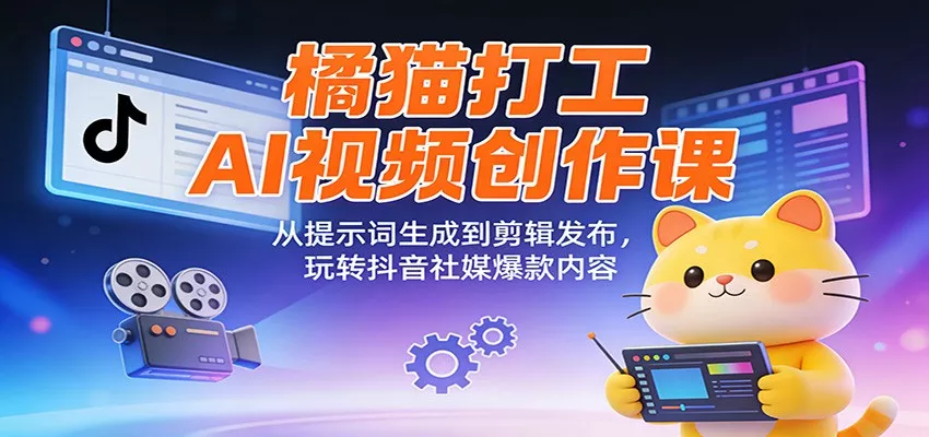橘猫打工AI视频创作课：从提示词生成到剪辑发布，玩转抖音社媒爆款内容 - 网创在线