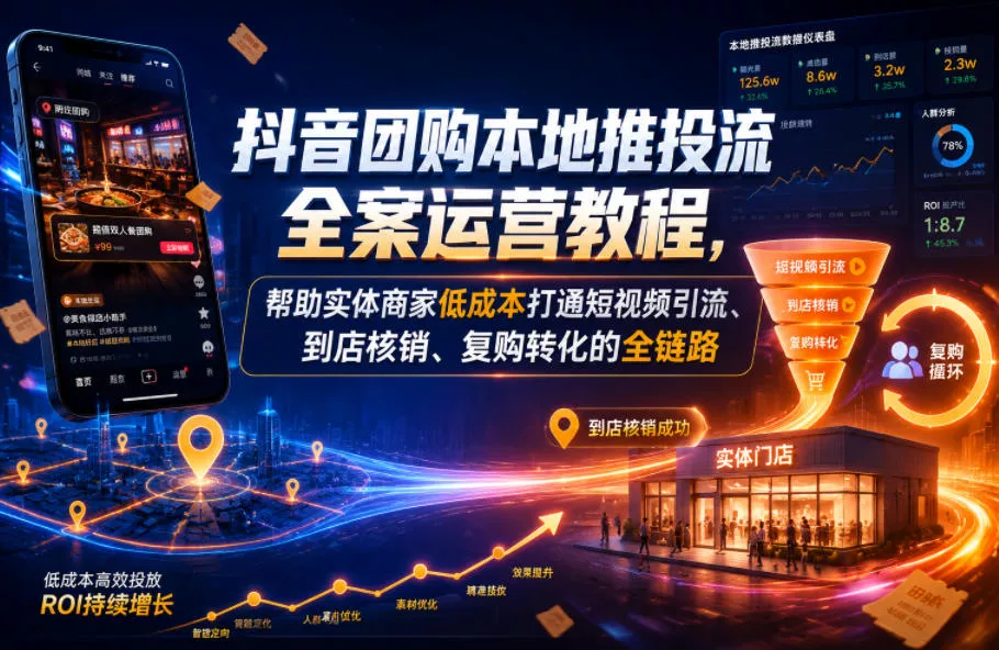抖音团购本地推投流全案运营教程，帮助实体商家低成本打通短视频引流、到店核销、复购转化的全链路 - 网创在线
