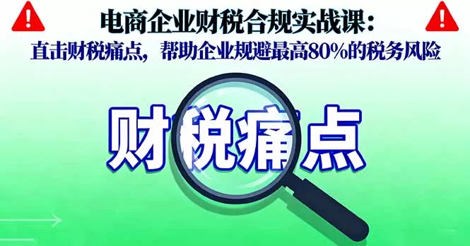 电商企业财税合规实战课，直击财税痛点，帮助企业规避最高80%的税务风险 - 网创在线