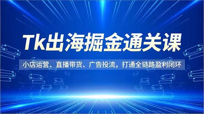 Tk出海掘金通关课，小店运营、直播带货、广告投流，打通全链路盈利闭环 - 网创在线