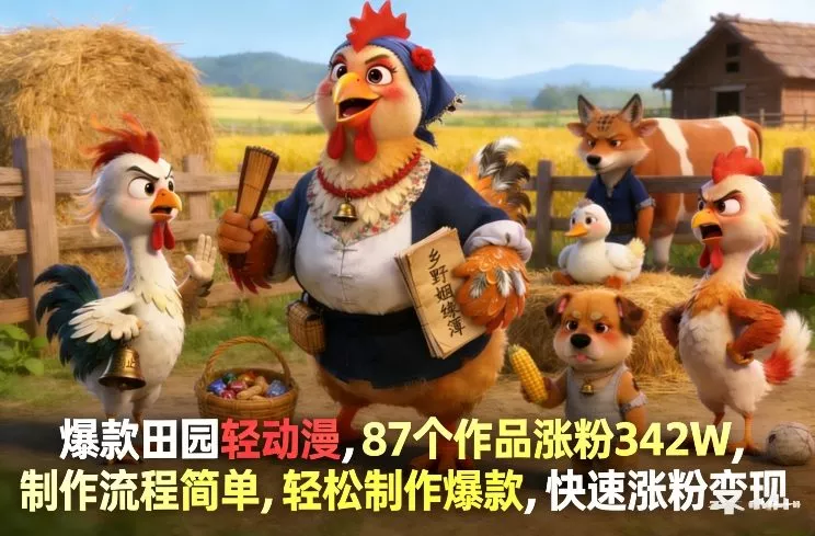 爆款田园轻动漫，87个作品涨粉342W，制作流程简单，轻松制作爆款，快速涨粉变现 - 网创在线
