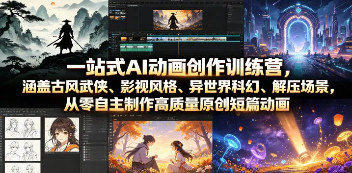 一站式AI动画创作训练营，涵盖古风武侠、影视风格、异世界科幻、解压场景，从零自主制作高质量原创短篇动画(更新) - 网创在线