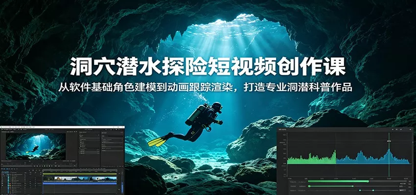 洞穴潜水探险短视频创作课：从软件基础角色建模到动画跟踪渲染，打造专业洞潜科普作品 - 网创在线