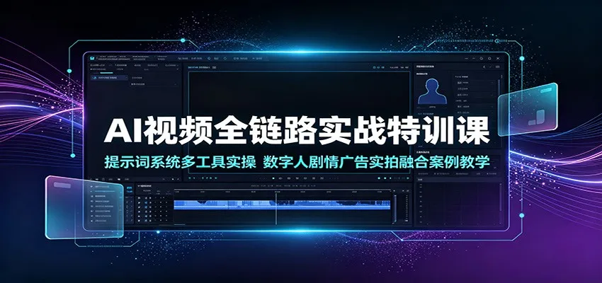 AI视频全链路实战特训课：提示词系统多工具实操，数字人剧情广告实拍融合案例教学 - 网创在线