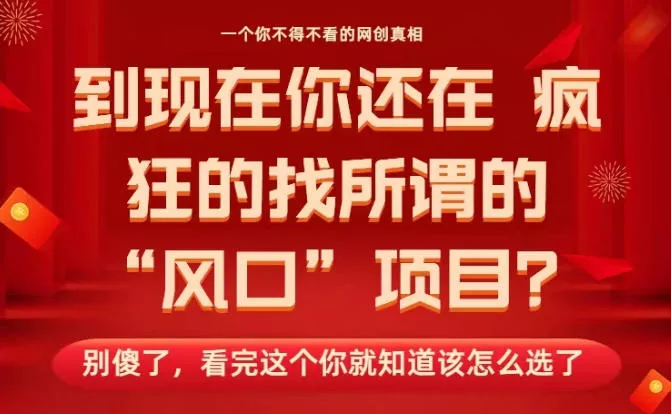 马上26年了，你还在找所谓的风口项目？别傻了，看完这个你全都懂了！【揭秘】 - 网创在线