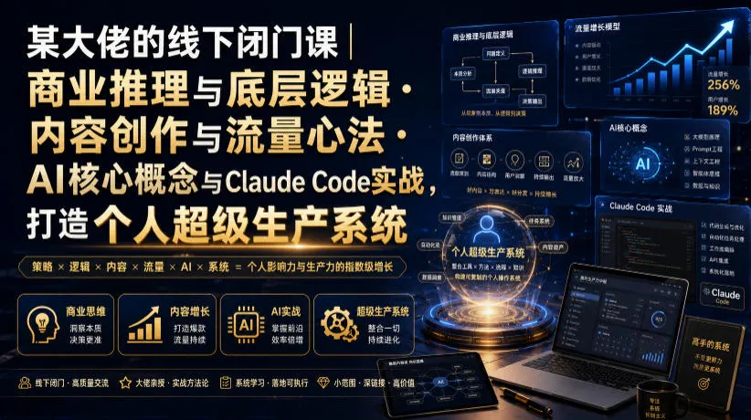 某大佬的线下闭门课｜商业推理与底层逻辑・内容创作与流量心法・AI核心概念与Claude Code实战，打造个人超级生产系统【录音+图片】 - 网创在线