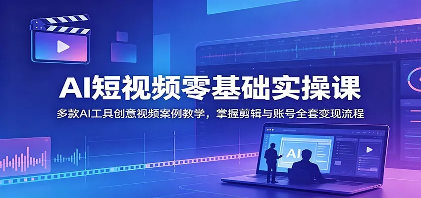 AI短视频零基础实操课：多款AI工具创意视频案例教学，掌握剪辑与账号全套变现流程 - 网创在线