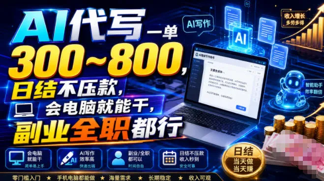 AI代写一单300~800,日结不压款,会电脑就能干,副业全职都行【揭秘】 - 网创在线