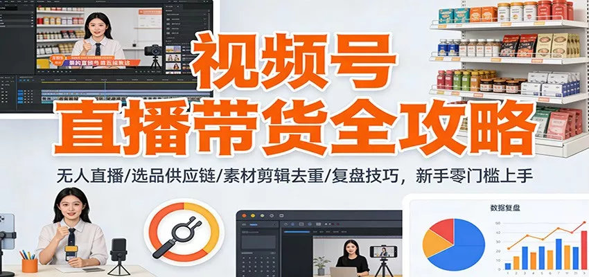 视频号直播带货全攻略：无人直播/选品供应链/素材剪辑去重/复盘技巧，零门槛上手 - 网创在线