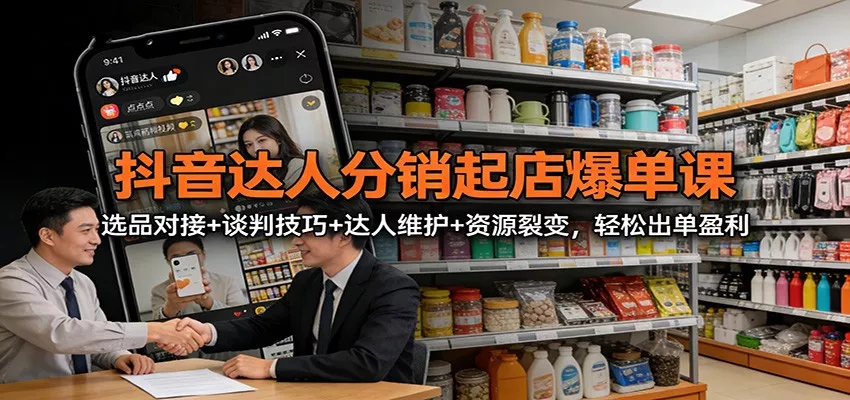 抖音达人分销起店爆单课：选品对接+谈判技巧+达人维护+资源裂变，轻松出单盈利 - 网创在线