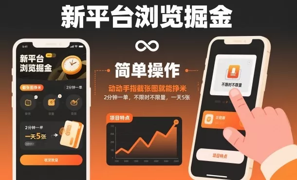 新平台浏览掘金，动动手指截张图就能挣米，2分钟一单，不限时不限量，一天5张【揭秘】 - 网创在线