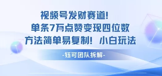 视频号发财赛道单条7W点赞变现四位数方法简单易复制小白玩法 - 网创在线