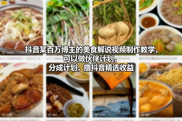 抖音某百万博主的美食解说视频制作教学，可以做伙伴计划，分成计划，撸抖音精选收益(更新) - 网创在线