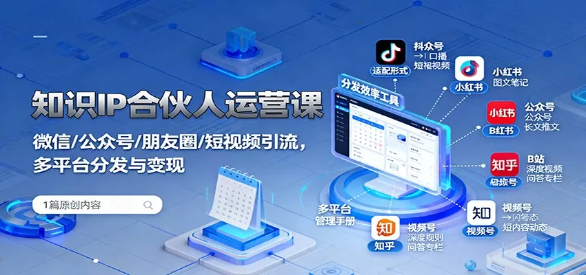 知识IP合伙人运营课：微信/公众号/朋友圈/短视频引流，多平台分发与变现 - 网创在线