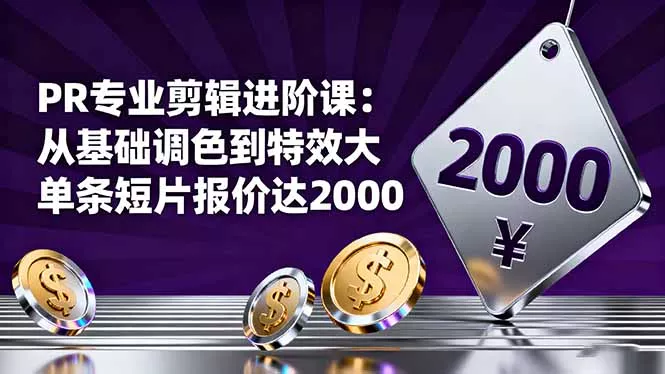 PR专业剪辑进阶课：从基础调色到特效大片的进阶技能，单条短片报价达2000 - 网创在线