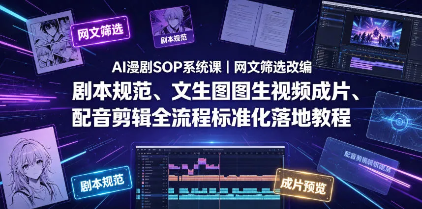 AI漫剧SOP系统课｜网文筛选改编、剧本规范、文生图图生视频成片、配音剪辑全流程标准化落地教程(更新) - 网创在线