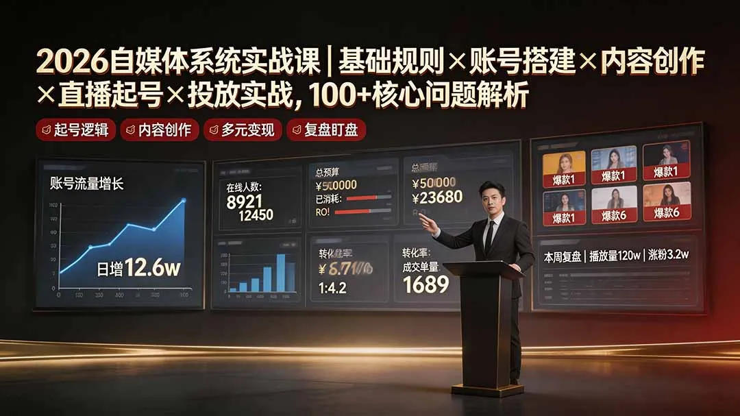 2026自媒体系统实战课｜基础规则×账号搭建×内容创作×直播起号×投放实战，100+核心问题解析 - 网创在线