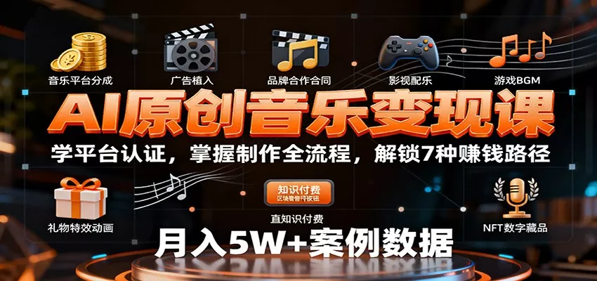 AI原创音乐变现课：学平台认证，掌握制作全流程，解锁7种赚钱路径 - 网创在线