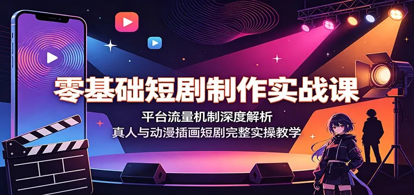 零基础短剧制作实战课：平台流量机制深度解析，真人与动漫插画短剧完整实操教学 - 网创在线
