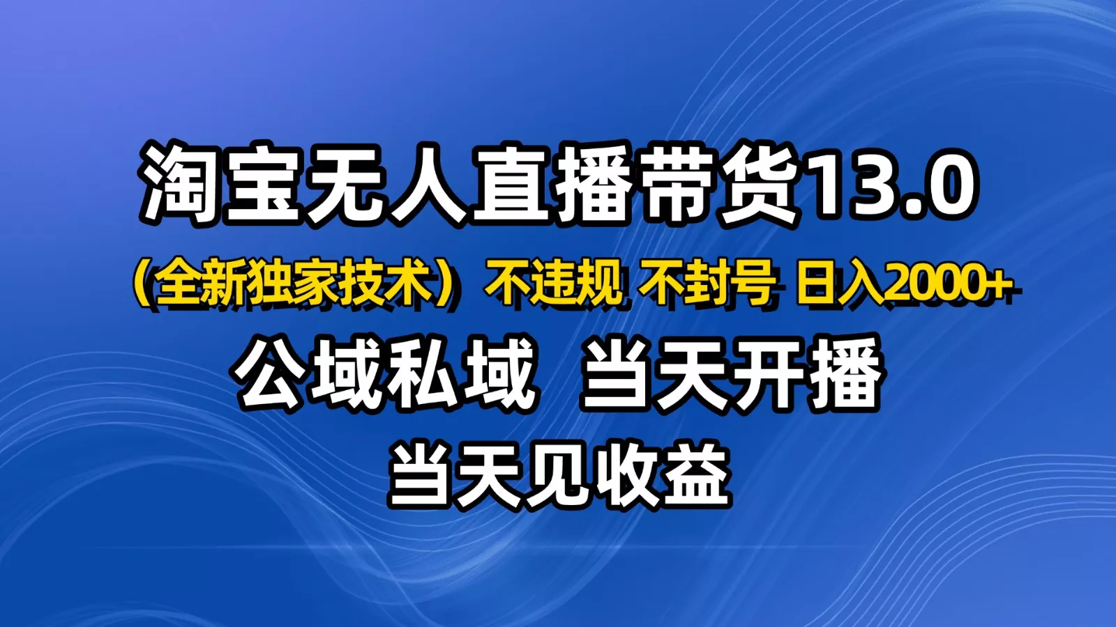 淘宝无人直播13.0，公域私域技术，不封号，不违规 布局下半年旺季赛道，日入2000+ - 网创在线