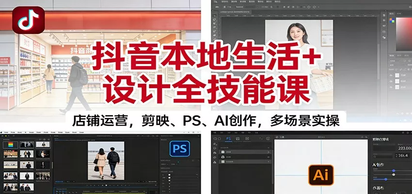 抖音本地生活+设计全技能课：店铺运营，剪映、PS、AI创作，多场景实操 - 网创在线