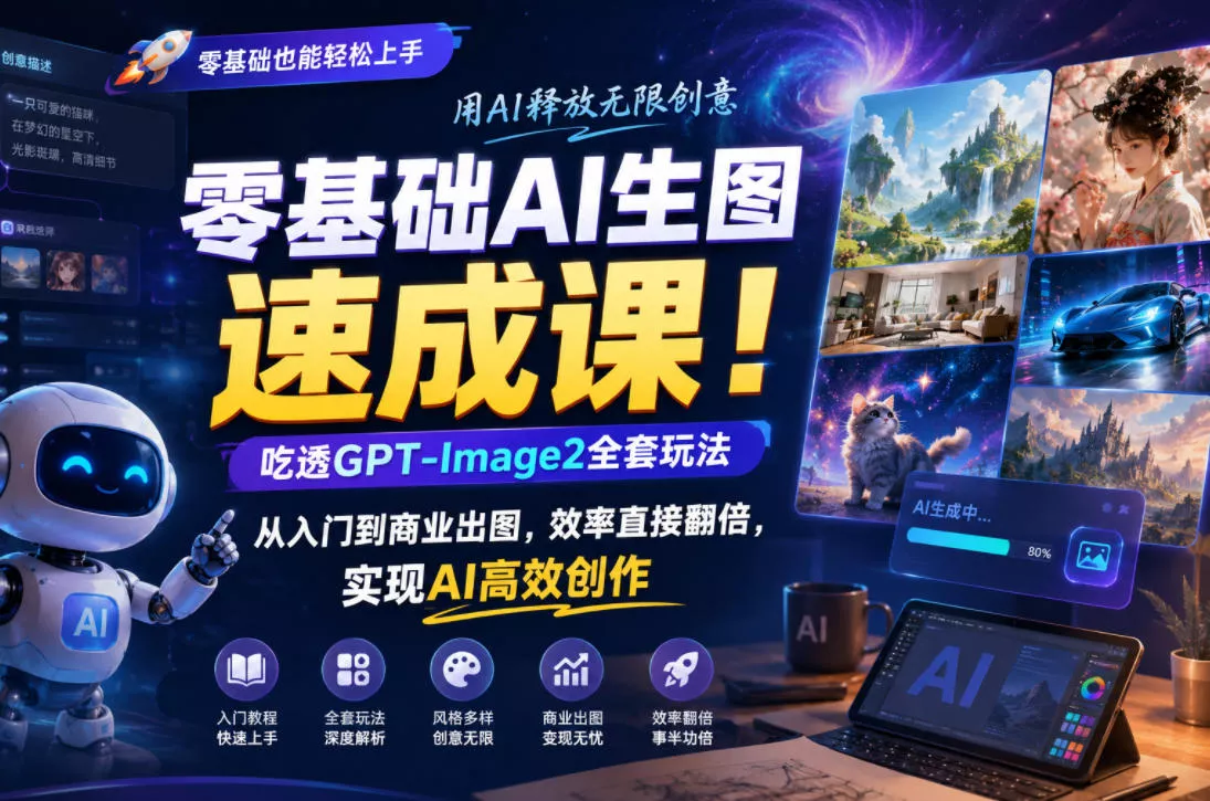 零基础AI生图速成课！吃透GPT-Image2全套玩法，从入门到商业出图，效率直接翻倍，实现AI高效创作 - 网创在线