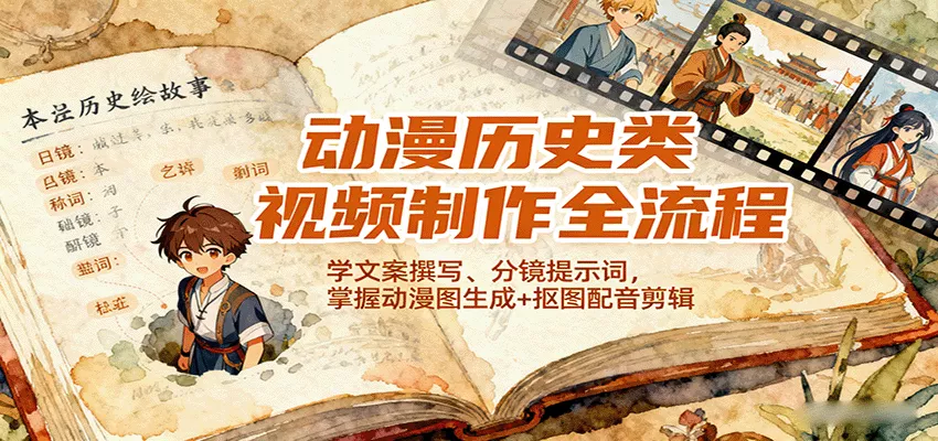 动漫历史类视频制作全流程，学文案撰写、分镜提示词，掌握动漫图生成+抠图配音剪辑 - 网创在线