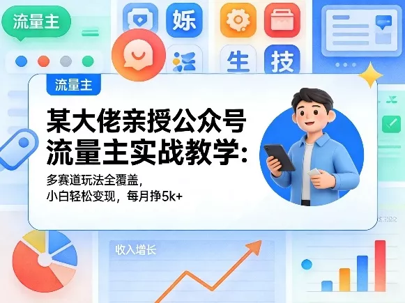 某大佬亲授公众号流量主实战教学:多赛道玩法全覆盖,小白轻松变现,每月多挣5k+ 某大佬亲授公众号流量主实战教学:多赛道玩法全覆盖,小白轻松变现,每月多挣5k+