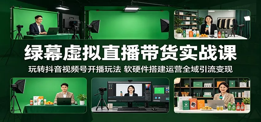 绿幕虚拟直播带货实战课：玩转抖音视频号开播玩法，软硬件搭建运营全域引流变现 - 网创在线