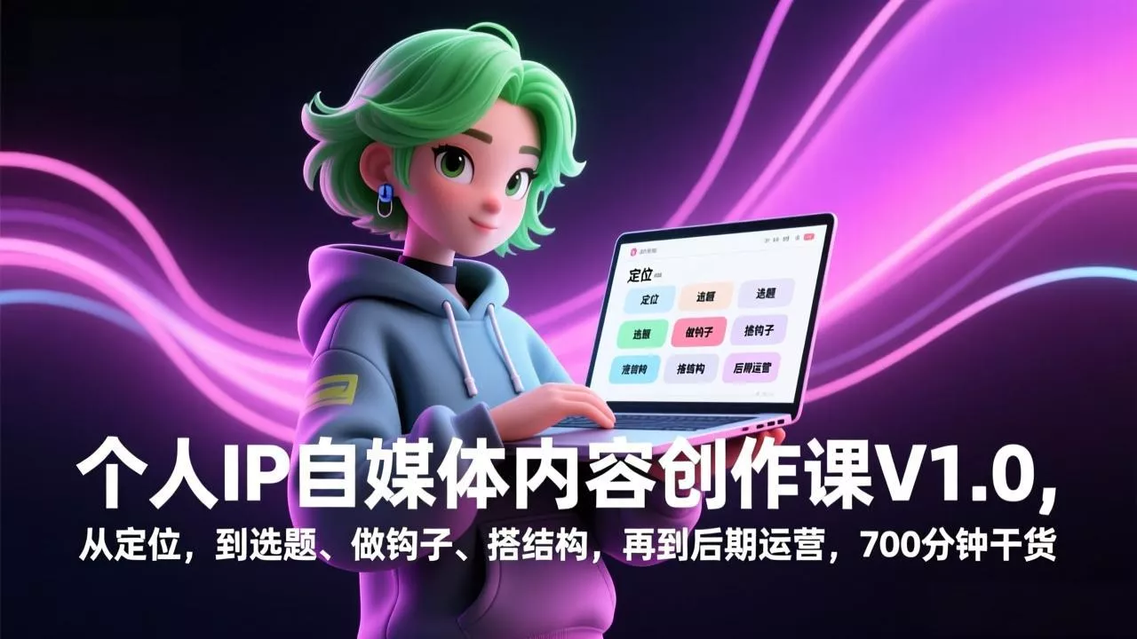 个人IP自媒体内容创作课V1.0，从定位，到选题、做钩子、搭结构，再到后期运营，700分钟干货 - 网创在线