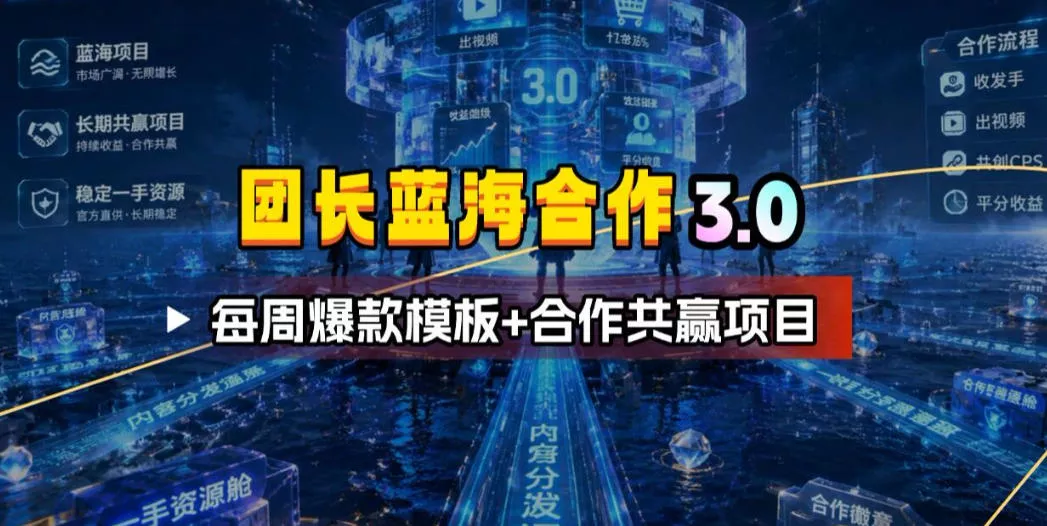团长蓝海合作3.0，每周爆款模板+合作共赢项目 - 网创在线