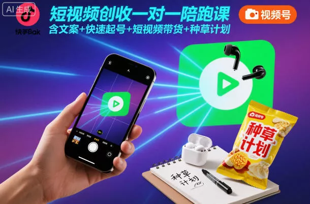 短视频创收一对一陪跑课，含文案+快速起号+短视频带货+种草计划 - 网创在线