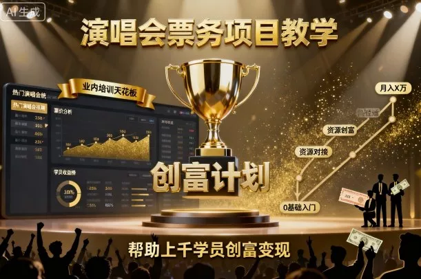 演唱会票务项目教学,业内培训天花板,帮助上千学员创富变现