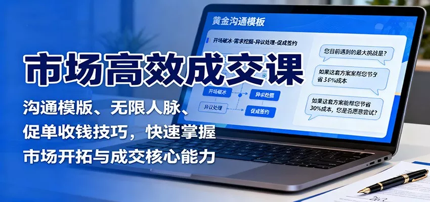 市场高效成交课：沟通模版、无限人脉、促单收钱技巧，快速掌握市场开拓与成交核心能力 - 网创在线