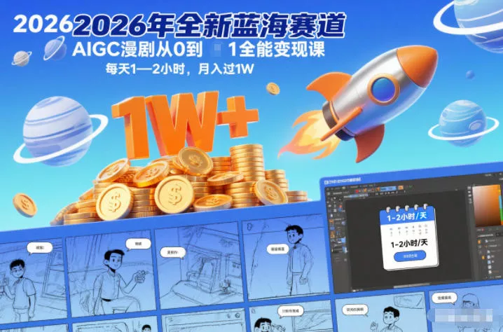 2026年全新蓝海赛道AIGC漫剧从0到1全能变现课，每天1—2小时，月入过1W - 网创在线