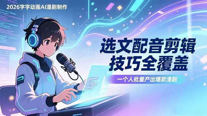 2026字字动画AI漫剧制作-1期，选文配音剪辑技巧全覆盖，一个人就能批量产出爆款漫剧 - 网创在线