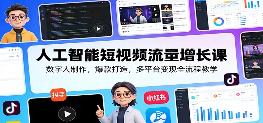 人工智能短视频流量增长课：数字人制作，爆款打造，多平台变现全流程教学 - 网创在线