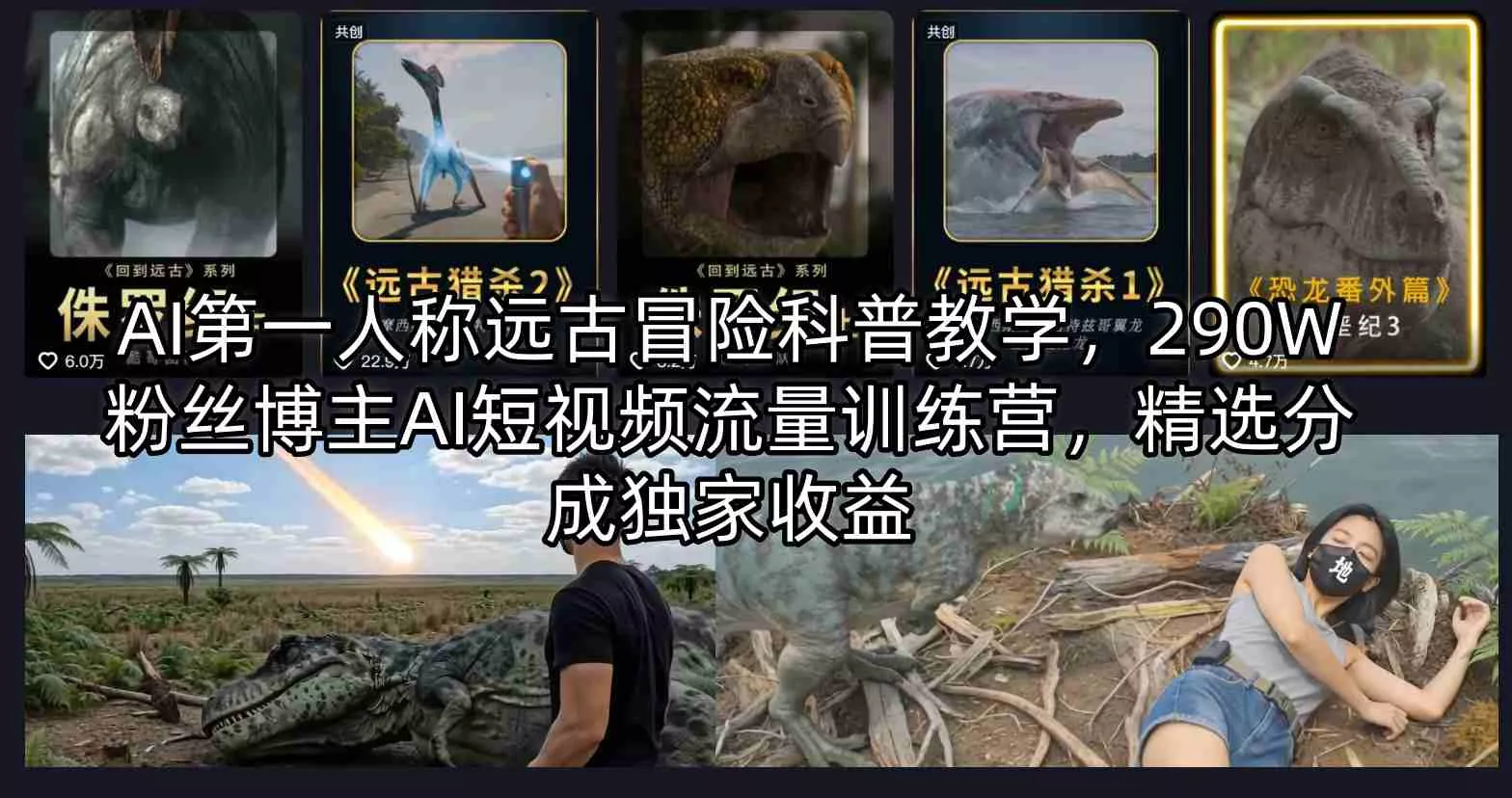 AI第一人称远古冒险科普教学，290W粉丝博主AI短视频流量训练营，精选分成独家收益 - 网创在线