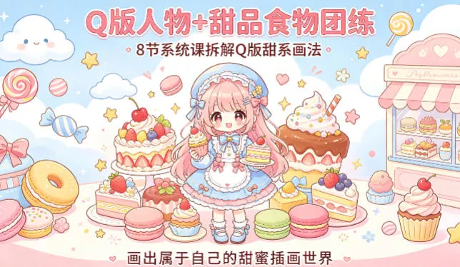Q版人物+甜品食物团练，8节系统课拆解Q版甜系画法，画出属于自己的甜蜜插画世界 - 网创在线
